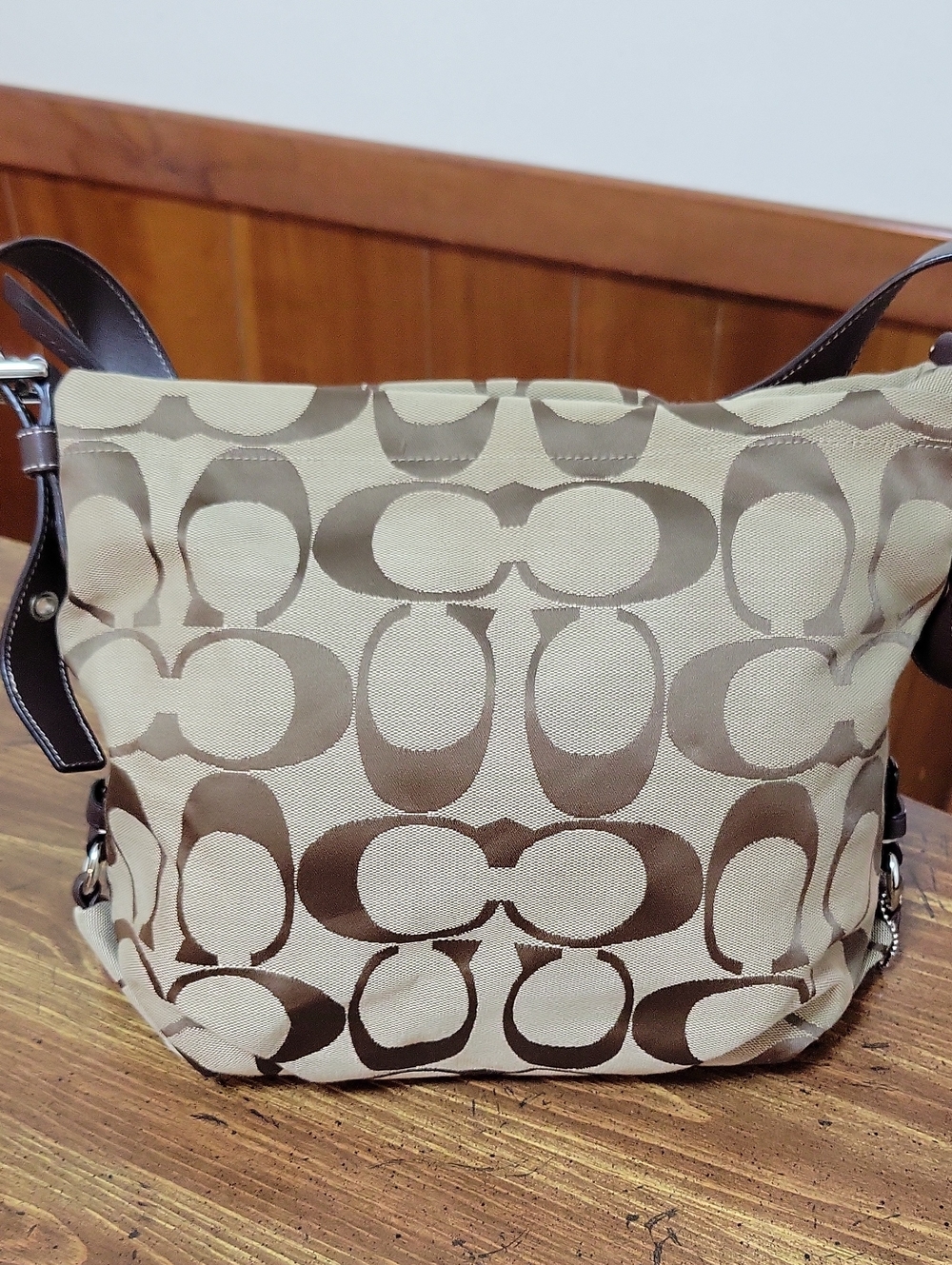 Coach Signature Canvas Shoulder Bag in Brown and Khaki
